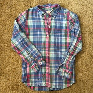 J. Crew Factory Blue and Pink Plaid Button Down Shirt